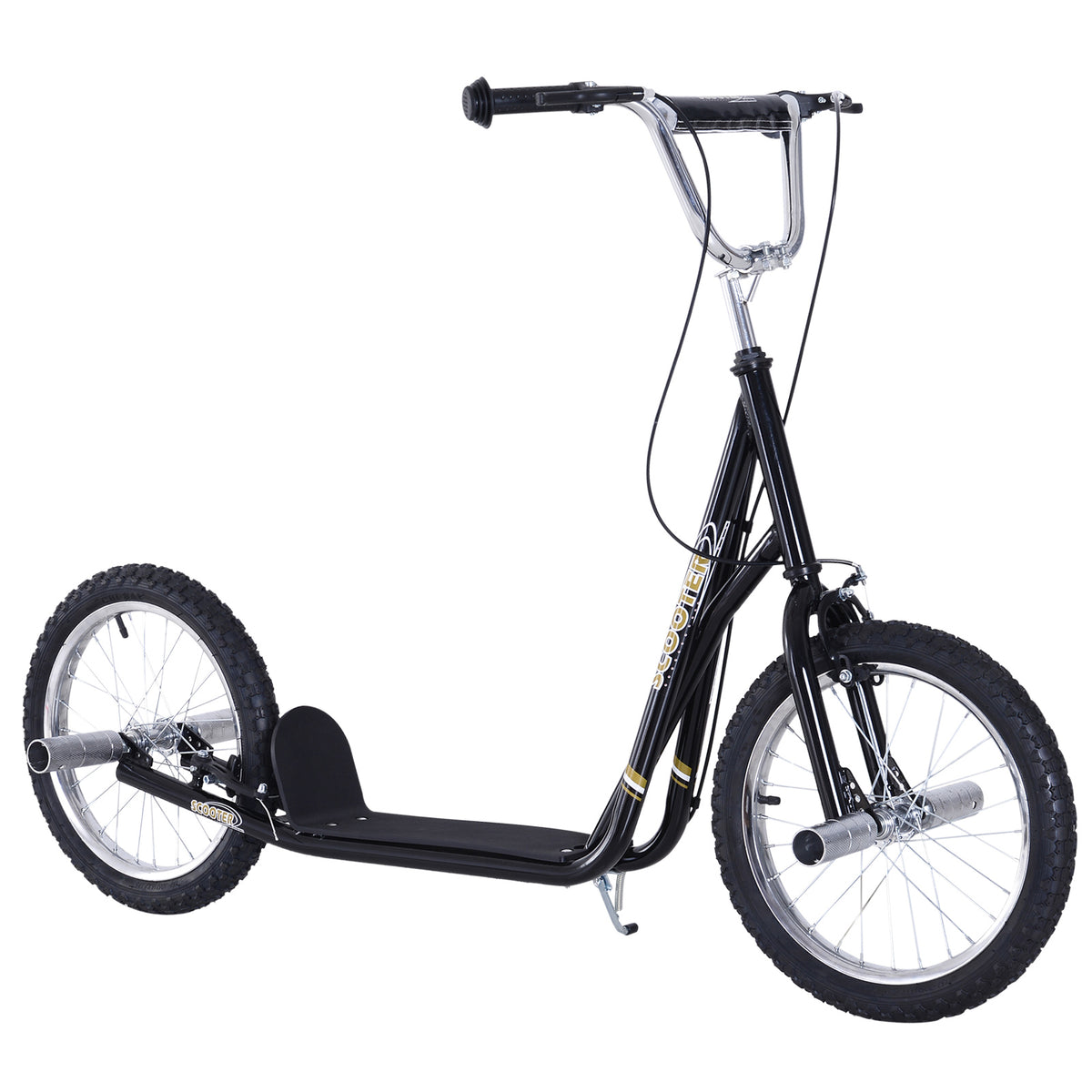 Trottinette patinette Grandes Roues pneumatiques Ø 41 cm Hauteur Guidon réglable béquille pegs Inclus Acier Noir-0