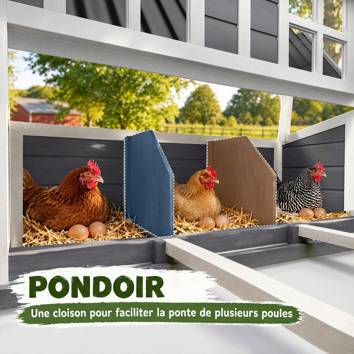 Poulailler en bois XL avec nichoir 3 compartiments tiroir amovible toit imperméable porte-rampe 100x86x100cm gris-4