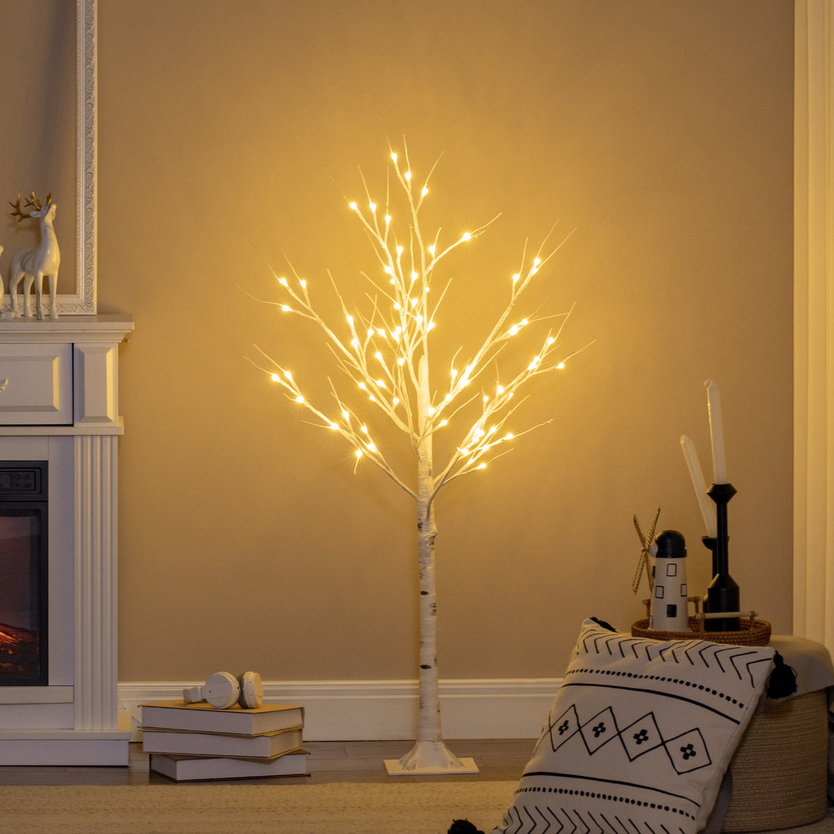 Arbre lumineux LED - décoration lumineuse blanc chaud - 72 LEDs - usage intérieur - 120 cm - noël chambre maison-0