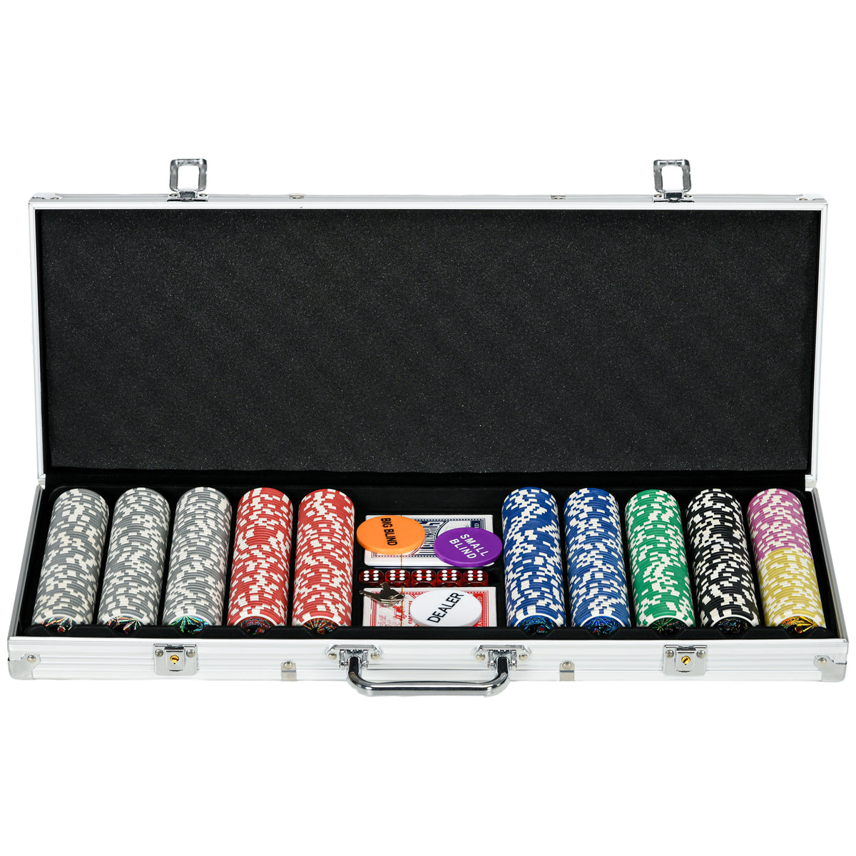 Mallette de Poker Coffret de Poker Complet avec 500 jetons 5 dés 2 Jeux de Cartes 3 boutons 1 Tapis en Feutre-0