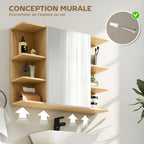 Armoire murale salle de bain avec miroir, meuble salle de bain avec étagères ouvertes, 80 x 20 x 59 cm, bois naturel-5