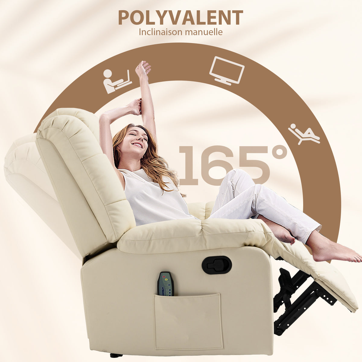 Fauteuil de massage fauteuil de relaxation massant dossier inclinable repose-pied fauteuil TV revêtement synthétique-4