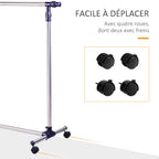 Portant à Vêtements, Tringle Réglable à Roulettes en Acier Inox, Charge Max. 25 kg, Argent-4