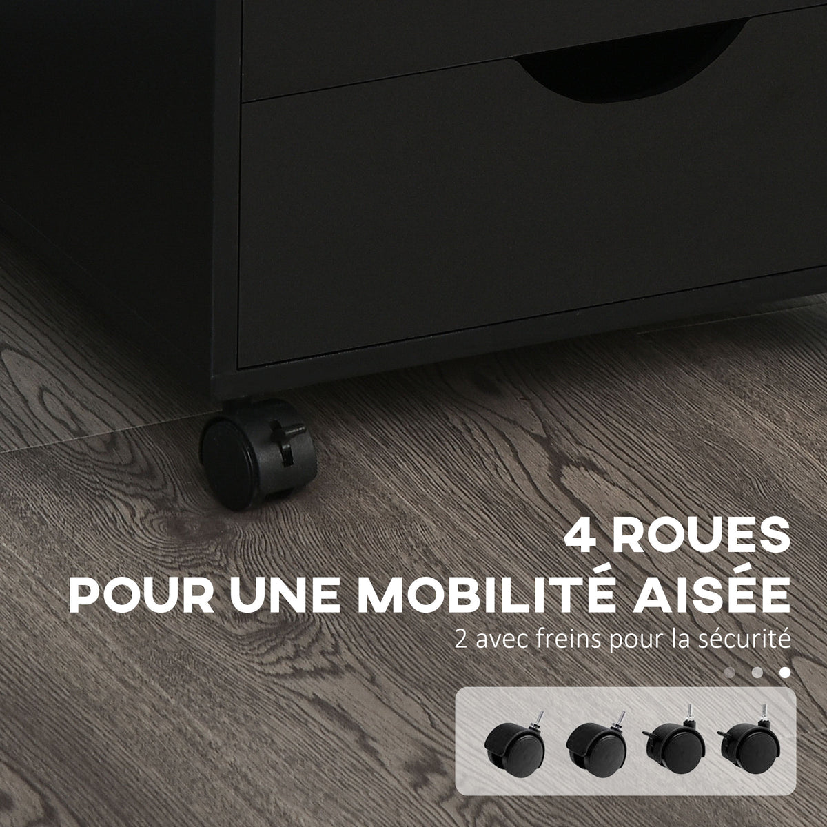 Caisson bureau mobile, meuble rangement bureau sur roulettes, 5 tiroirs, 40 x 40 x 68,5 cm, noir-4