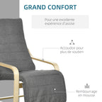 Fauteuil Luxe Confort et Relaxation avec Repose-Pied réglable déhoussable 94 x 66,5 x 100 cm cm Bois Massif Gris-4