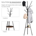 Porte-manteau trépied design contemporain branches étagère + 9 patères dim. 45L x 45l x 180H cm métal marron-4