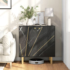 Buffet de rangement avec 2 portes et étagère réglable pieds en métal 76 x 35 x 77 cm ton marbre noir-1
