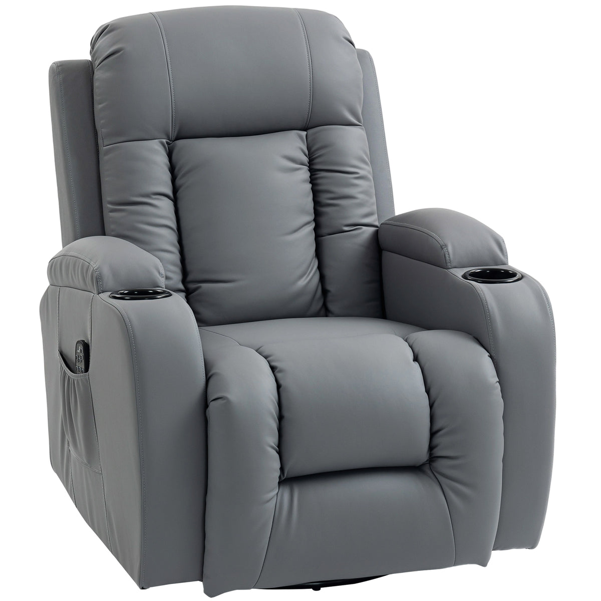 Fauteuil Inclinable de Massage et Chauffage, Fauteuil de Relaxation, Dossier Réglable, Pivotant, 82x99x103cm, Gris Clair-0