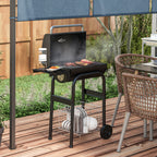 Barbecue au charbon de bois chariot de BBQ, avec étagères, roulettes, couvercle, thermomètre, cheminée, en métal noir-1