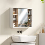Armoire murale, meuble salle de bain avec miroir, miroir salle de bain avec rangement, placard à portes et 6 compartiments ouverts, 60 x 14,5 x 49,4 cm, blanc-6