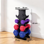 Lot 3 haltères hexagonaux avec support, 2 x 1kg, 2 x 3kg, 2 x 5kg, poignées antidérapantes, fitness à domicile-2