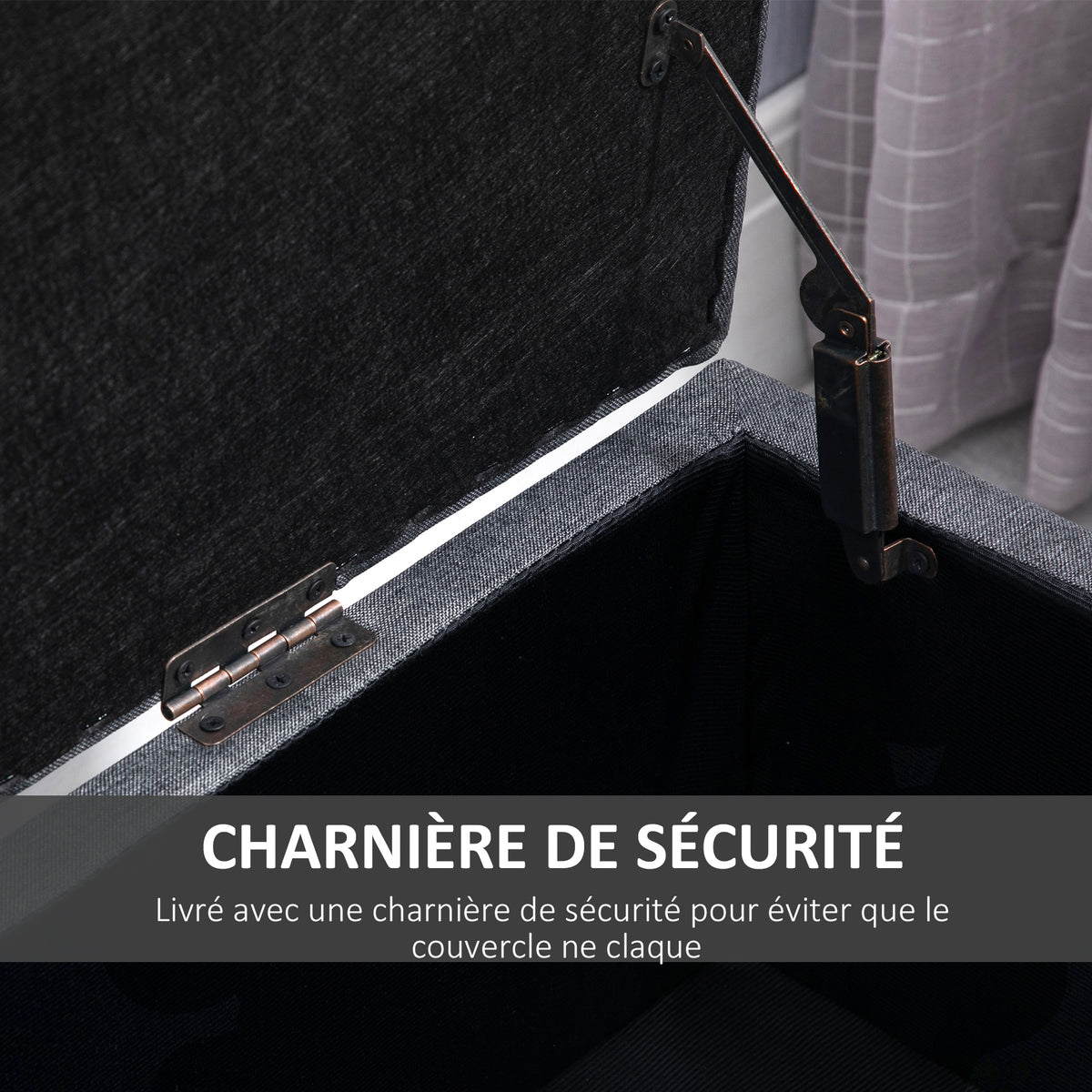 Banc de rangement pouf salon bout de lit coffre de rangement pour salon, chambre, entrée, 100 x 40 x 44 cm, gris foncé-6