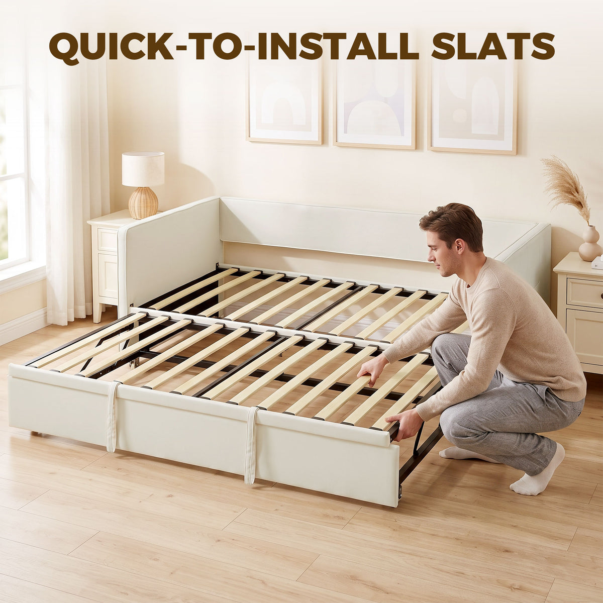 Cadre de lit canapé-lit 2 en 1, canapé 2 places et lit double, deux matelas compatible de 90 x 190 cm-7