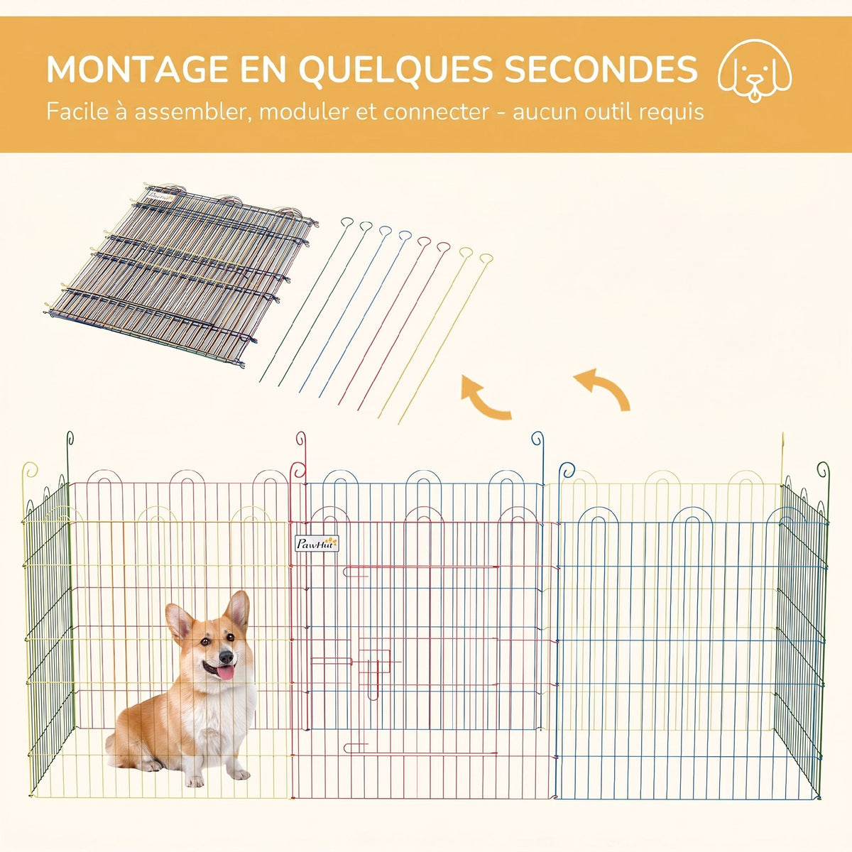 Enclos Pliant en Acier pour Chiens, Lapins, Rongeurs, Petits Animaux, Intérieur et Extérieur, 8 Panneaux avec Porte-3