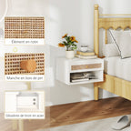 Lot de 2 tables de chevet murales tiroir coulissant, niche, plateau - en bois dim. 40L x 34l x 23H cm-6