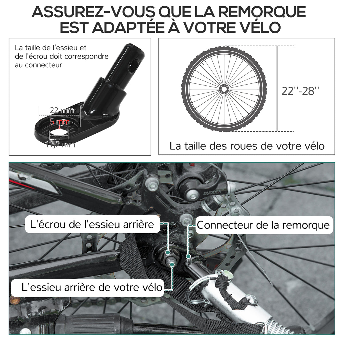 Remorque pliable pour vélo en acier roues 16 pouces charge max. 40 kg avec barre d'attelage universelle-7