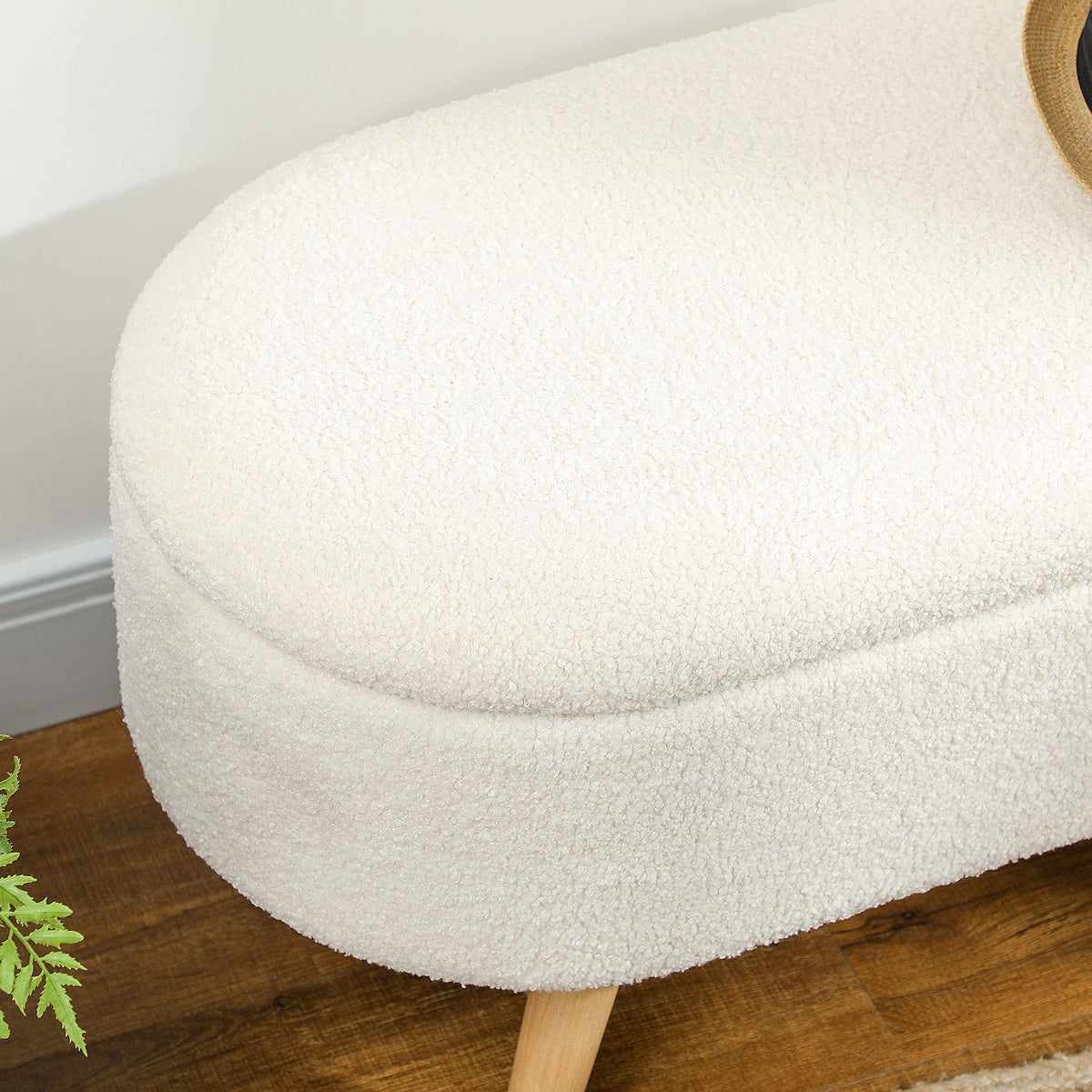 Banc de Rangement, Bout de Lit Rembourré en Peluche Teddy avec Couvercle et Pieds en Bois, 82 x 41 x 45 cm, Blanc-8