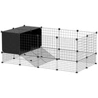 Enclos pour petits animaux, cage à lapin modulable 31 panneaux avec niches surélevées, en acier, 140x70x52cm, noir-0