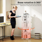 Bibliothèque rotative à 4 niveaux, étagère rangement avec 16 compartiments, 39 x 39 x 128,3 cm, blanc-3