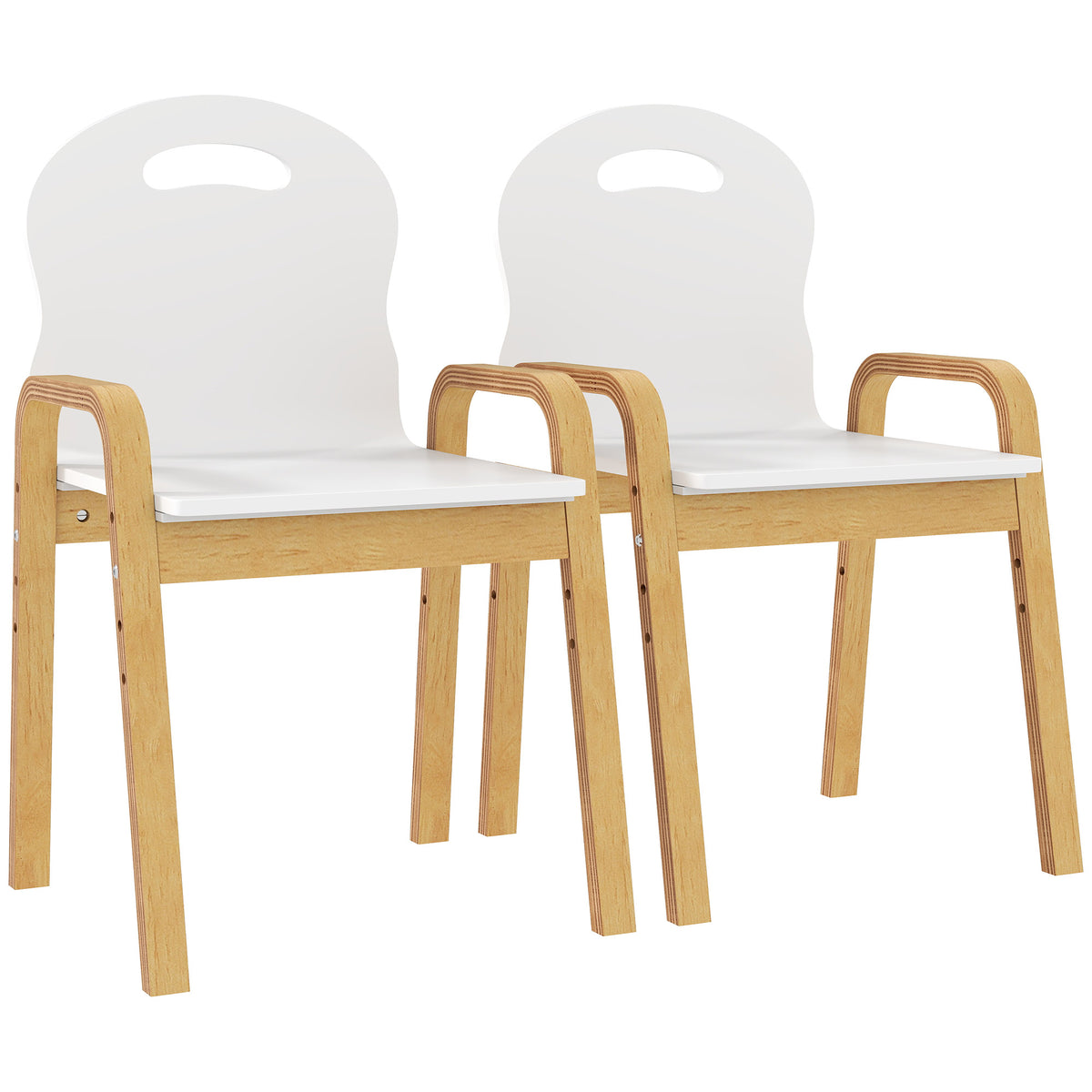 Lot de 2 chaises pour enfants réglables en hauteur fauteuil enfants en bois massif avec accoudoirs 39x34x61,5cm blanc-0