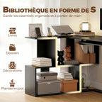 Bureau d'Angle, 120 x 100 x 76 cm, Bureau Informatique en L avec Plateau de Clavier, 4 Compartiments Ouverts, Noir-4