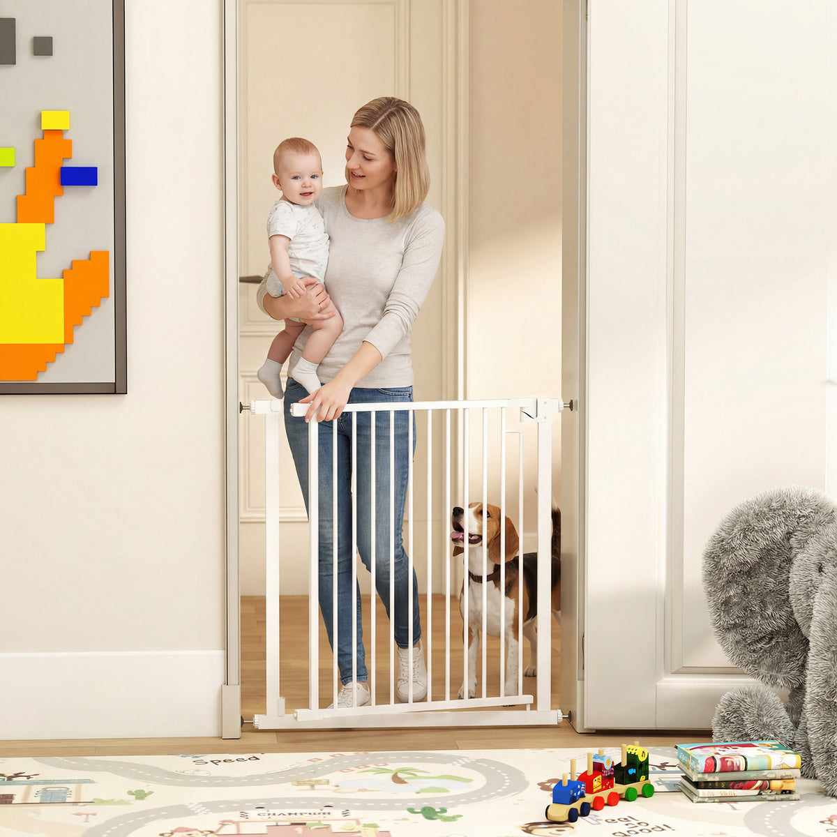 Barrière de sécurité pour chiens et bébés 76 à 80 cm avec extension fixation par pression sans perçage 76 à 80cm blanc-1