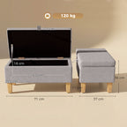 Banc de rangement, bout de lit, repose-pieds rembourré en lin avec pieds en bois de caoutchouc, 71x37x36cm, gris clair-2