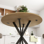 Table à manger ronde pour 2 personnes avec plateau aspect bois et piètement croisé en acier, blanc chêne-8