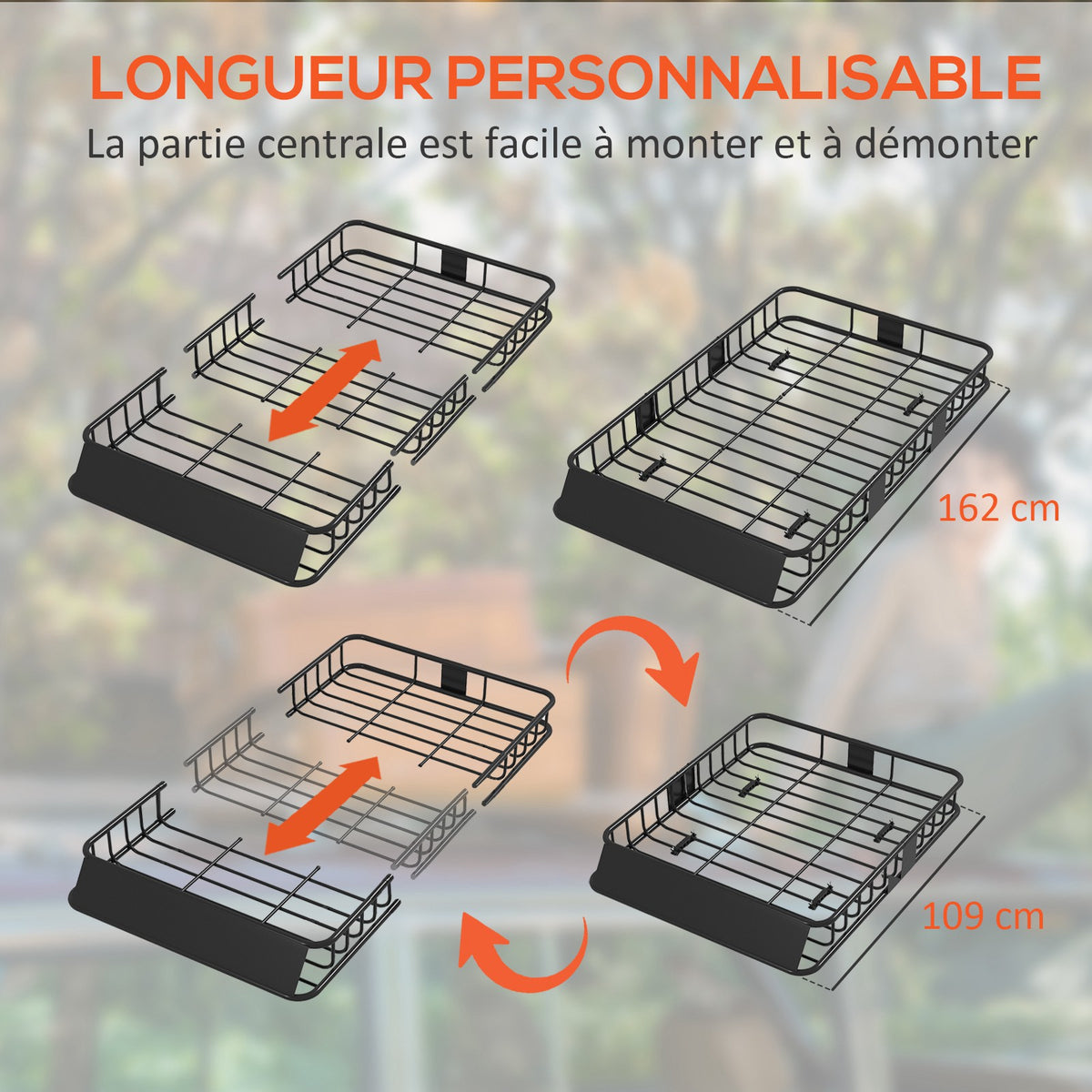 Porte-bagages Galerie de toit pour voiture en métal réglable en longueur de 109 à 162L cm Charge max 100kg-3