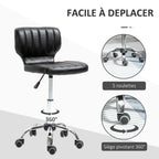 Tabouret à roulettes - tabouret de travail pivotant 360° - - tabouret ergonomique - hauteur assise réglable 47-62 cm - revêtement synthétique matelassé noir métal chromé-5