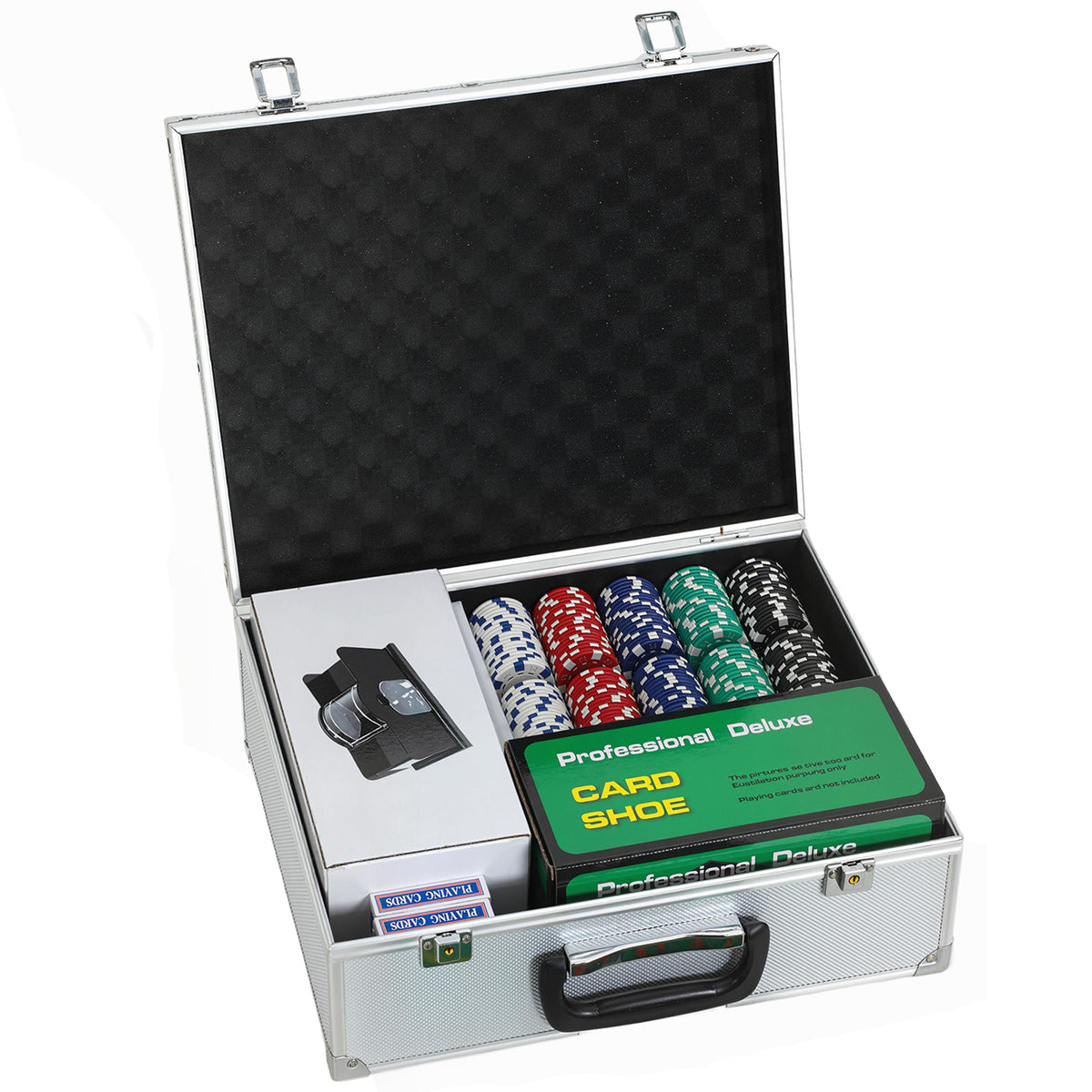 Mallette de Poker Coffret de Poker Complet 300 Jetons, Cartes à Jouer, Dés, Dealer, Tapis, Clés, Boîtier en ABS, Argent-0