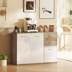 Buffet salon, meuble de rangement avec 2 tiroirs, 3 portes et étagère réglable, 106 x 35 x 76 cm, blanc et bois naturel-7
