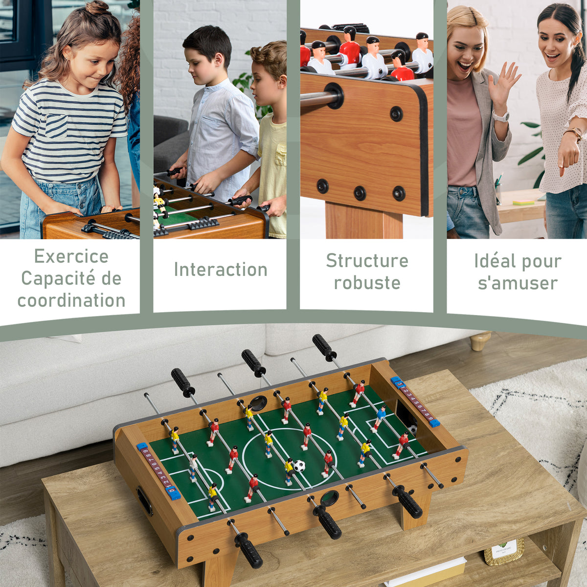 Table baby-foot pour enfants à partir de 6 ans 2 ballons 18 joueurs 69 x 37 x 24 cm-5