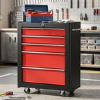 Chariot à outils sur roulettes, Servante d'atelier en acier 5 tiroirs verrouillable 2 clés, 61,5 x 33 x 82,5 cm, rouge-8