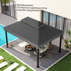 Toile de rechange pour pavillon toile de tonnelle 4 x 3 m, double toit avec trous de drainage, polyester 370 g/m², gris-6