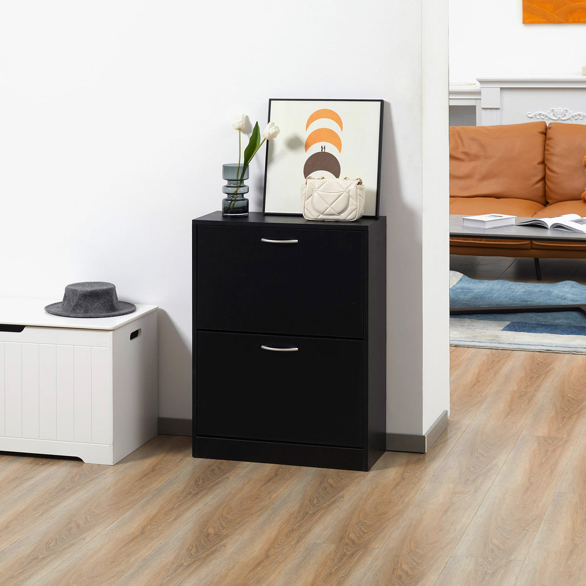 Armoire à Chaussures Meuble à Chaussures dim. 60L x 24l x 80H cm 2 Portes abattantes Noir-7