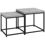 Lot de 2 tables gigognes tables basses carrées tables de salon cadre en acier et plateaux en bois gris-0