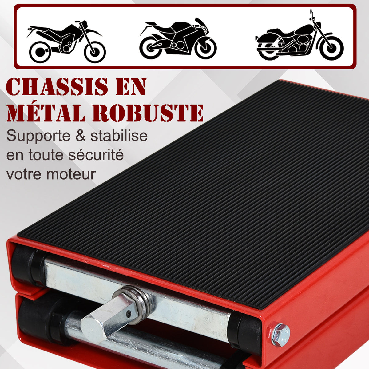 Cric de Moto à Ciseaux 500 kg, Hauteur de Levage 10-37 cm - Lève-Moto en Acier avec Plateforme Antidérapante - Béquille d'Atelier Tout-Terrain pour Entretien Atelier, Rouge-4