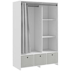 Armoire penderie armoire de rangement avec tringle rideaux 3 tiroirs en tissu amovibles 105 x 48 x 160 cm blanc-0