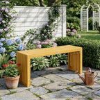 Banc de Jardin en Bois d'Acacia sans Dossier 2 Places, Assise à Lattes Effet Bois, 110x30x45cm, Bois naturel-1