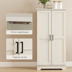 Buffet cuisine armoire de cuisine 5 niveaux avec portes et étagères réglables 60l x 40P x 120H cm grain de bois crème-5