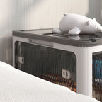 Boîte de rangement pliable et empilable 99L en plastique avec couvercle et 4 roulettes, accès à 5 côtés, blanc-7