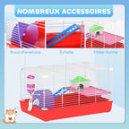 Cage hamster, cage rongeur à 2 niveaux, base amovible nettoyage facile, cabane, roue d'exercice, 47 x 30 x 27 cm, blanc-5
