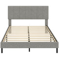 Cadre de Lit 140 x 190 cm avec Sommier et Tête Réglable, Lit Double Rembourré en Lin, Rangement au-dessous, Gris-0