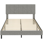 Cadre de Lit 140 x 190 cm avec Sommier et Tête Réglable, Lit Double Rembourré en Lin, Rangement au-dessous, Gris-0