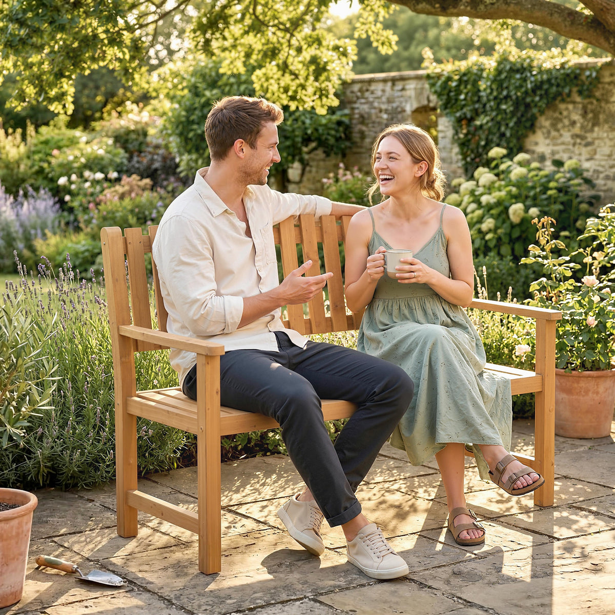 Banc de Jardin Banquette de Terrasse 2 Places Charge Max. 320kg Accoudoirs 112 x 64 x 92 cm Bois d'Acacia Naturel-9
