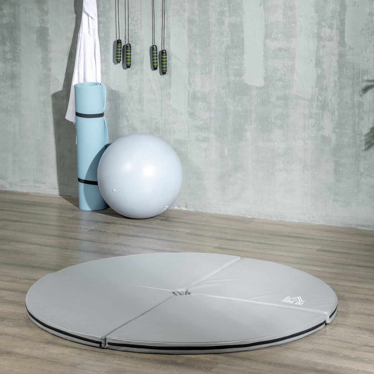 Tapis de pole dance pliable - pole dance mat - tapis de protection Ø 150 cm épaisseur 5 cm - revêtement plastique gris-5