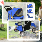 Poussette buggy pliable animaux porte-gobelet panier de rangement tissu 600D Oxford acier 75 x 45 x 97 cm bleu-5