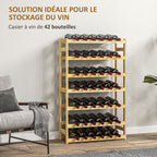 Casier à bouteilles, porte-bouteille en bois à 7 niveaux pour 42 bouteilles, 63 x 25 x 102cm, naturel-3