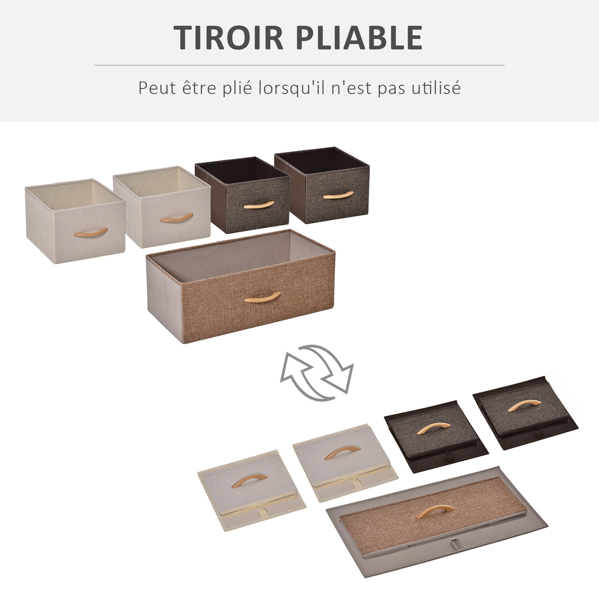 Commode Meuble de Rangement 5 tiroirs en Tissu 87,5 x 29 x 58 cm Marron et Beige-4